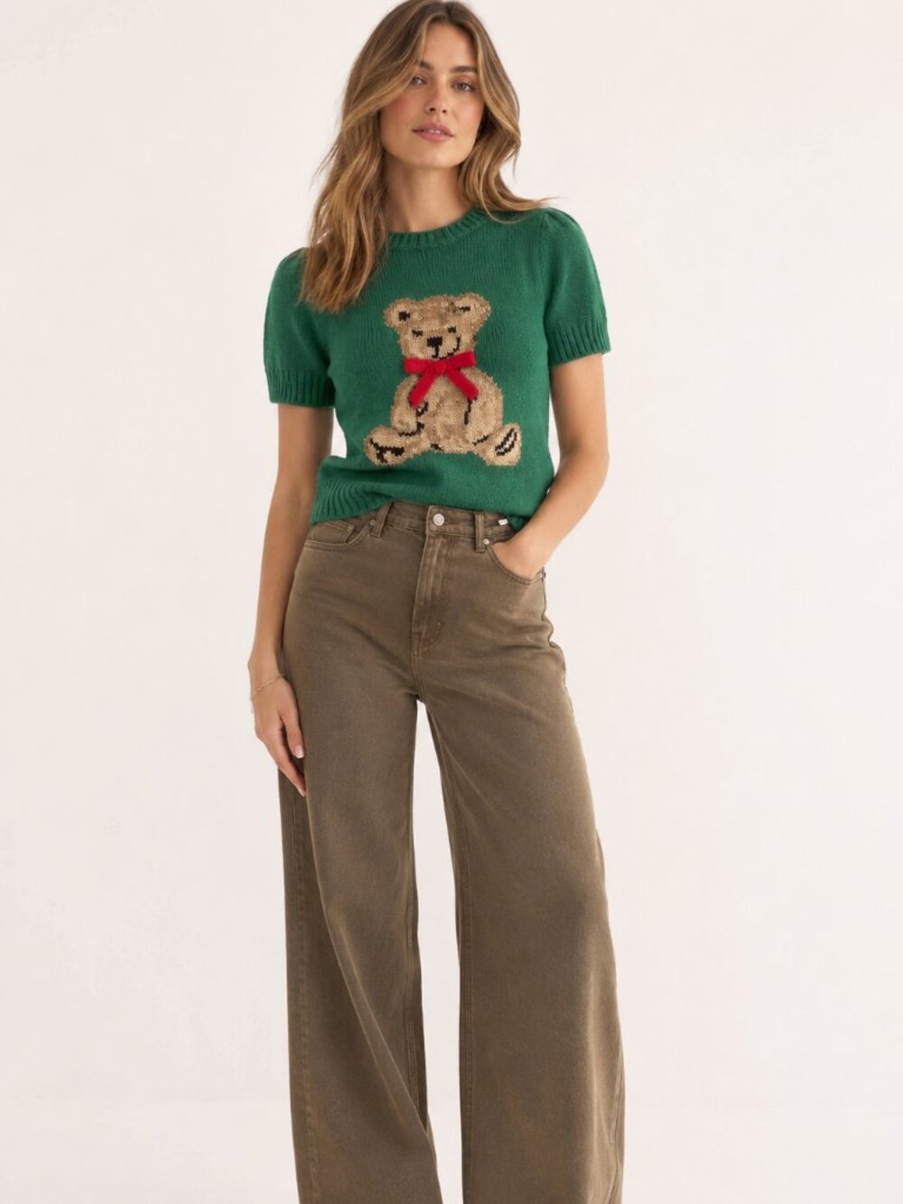 ENTRO Dark Green Teddy Bear Sweater NWOT